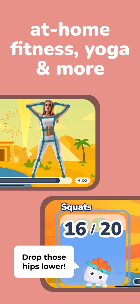 Home Workouts & Fitness | Luvu - This tool provides intelligent, real-time form feedback through its pose tracking feature and visually counts reps during exercises like squats.