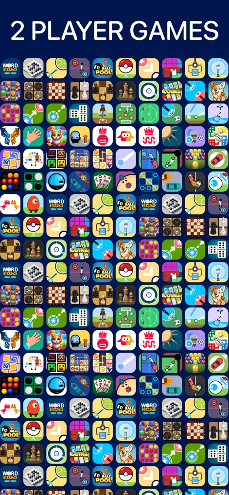 2 Player Games Offline - 1234 - La disposición en cuadrícula de diversos iconos de juegos (X) resalta la vasta biblioteca de títulos, mientras que la interfaz principal (Y) muestra una navegación sencilla hacia la diversión multijugador.