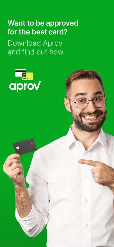 Aprov: Compare Cards - The app immediately highlights its core mission to simplify credit card discovery and features a clear call to action for users to download.