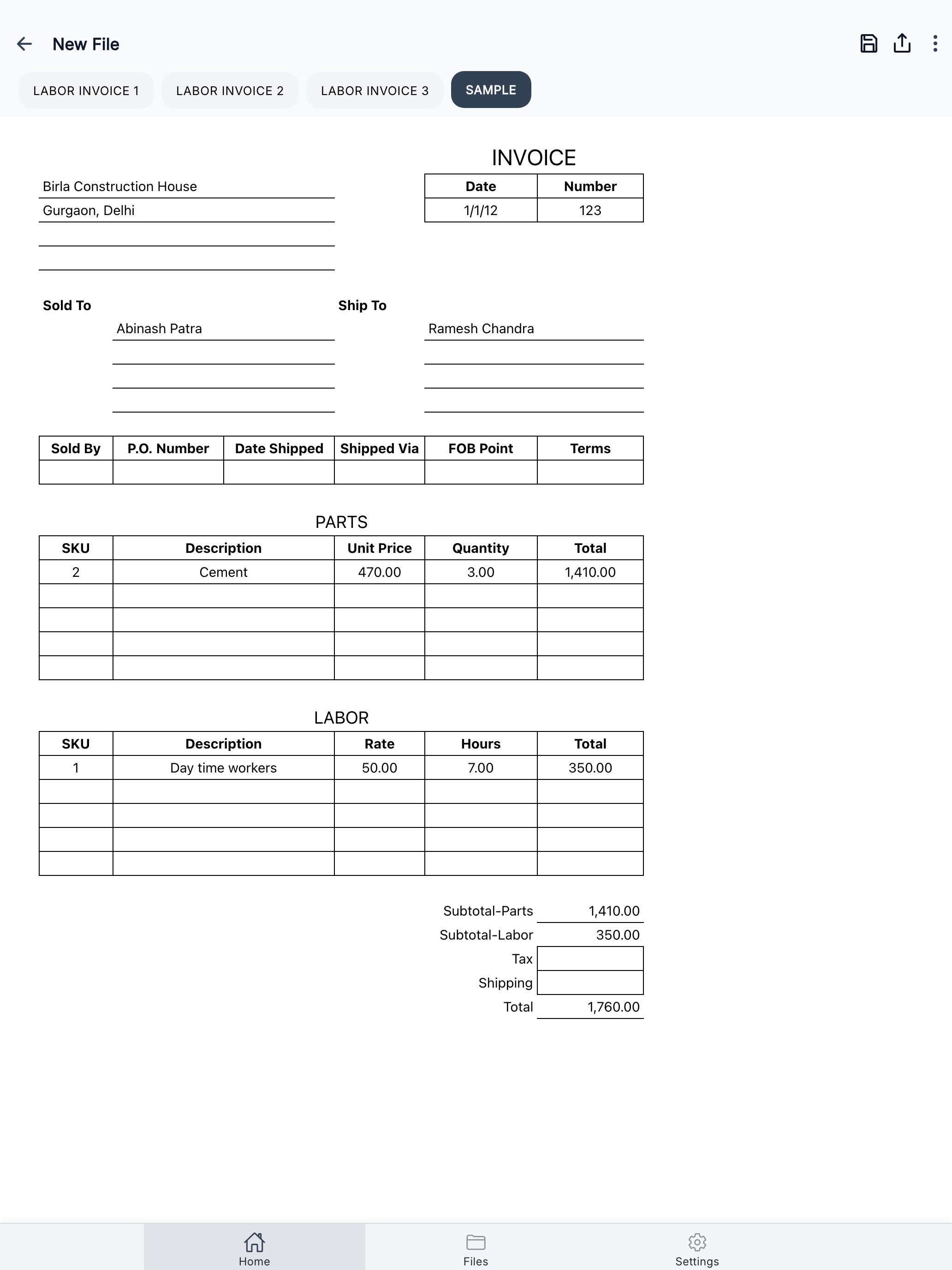 Labor Invoice screenshot 14