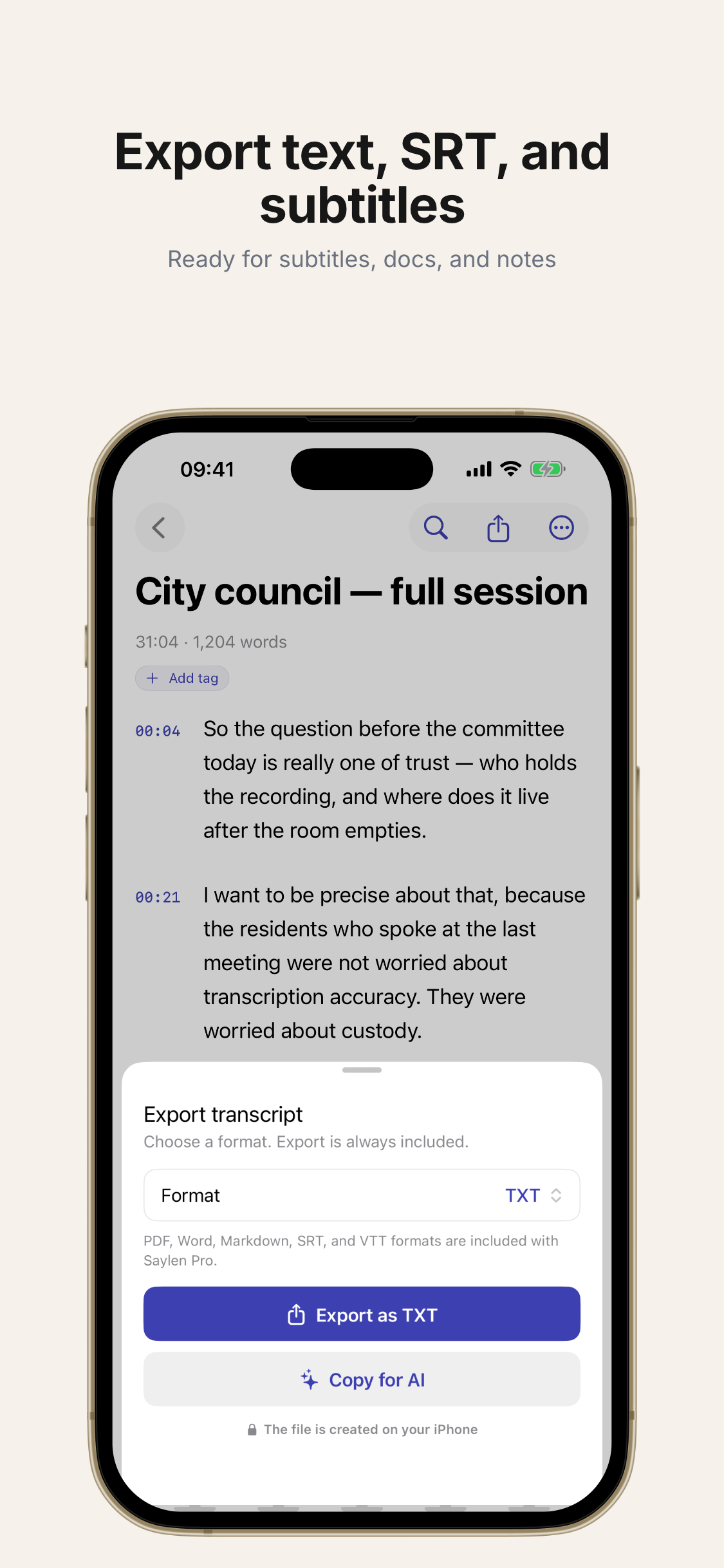 Saylen: Transcribe Audio