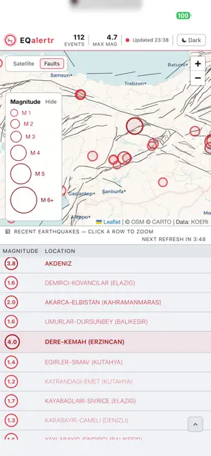 EQAlertr - Deprem Takibi iPhone screenshot 1