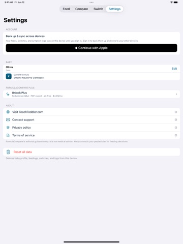 Baby Formula Tracker iPad screenshot