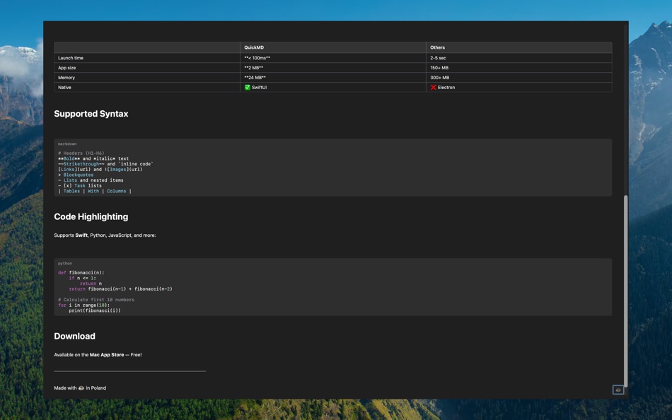 #1. QuickMD (macOS) بواسطة: BARTOSZ MACIEJ SROCZYNSKI