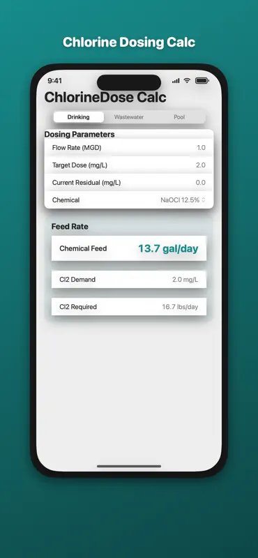 Chlorine Dose Calculator screenshot 1 of 3