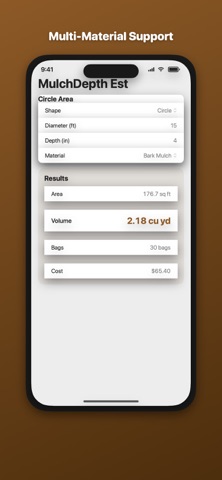 Mulch Volume & Depth Calc のスクリーンショット