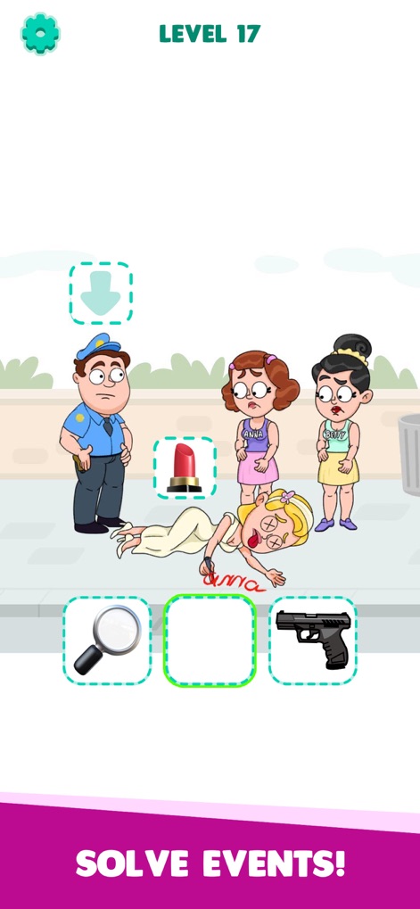 Emoji Story: Tricky Puzzles - This tool engages users in solving mysterious events, tasking them with dragging and dropping relevant objects such as a magnifying glass for investigation or a firearm to explain a dramatic scene.