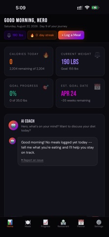 Zero to Hero: Calorie Tracker Screenshot 1 of 5