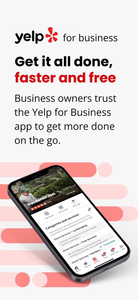 Yelp for Business App - Users can efficiently manage their business's public profile by easily editing categories and services and updating their business logo directly from the app.