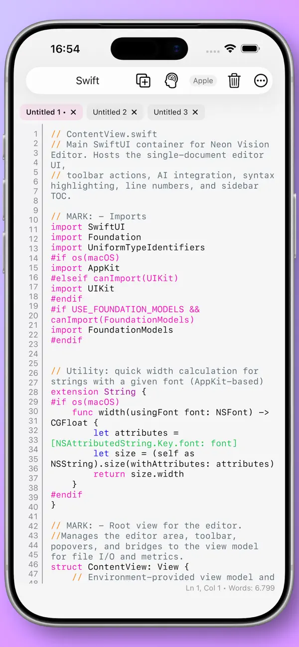 #5. Neon Vision Editor (iOS) Podle: Hilthart Pedersen