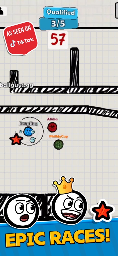 Ball Guys : Stumble & Fall - See how Ball Guys : Stumble & Fall features thrilling multiplayer races with multiple player characters and its prominent 'AS SEEN ON TikTok' sticker.