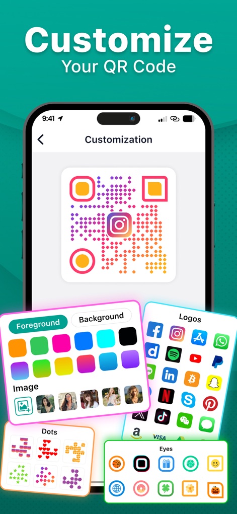 QR Code Reader & Scanner Pro - The app offers extensive customization options, allowing users to personalize QR codes with unique foreground and background colors, and custom logos.
