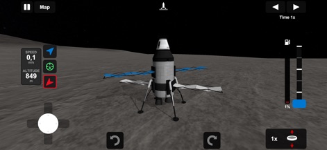 Ellipse: Rocket Simulator - Celebrate a successful lunar touchdown, showcasing the intricate lander deployed with its solar panels extended on the barren lunar surface.