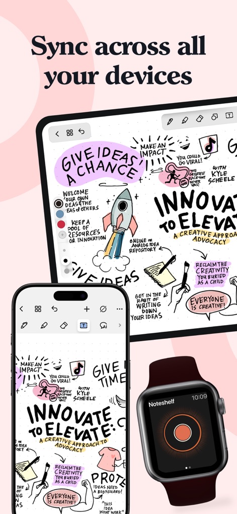 Noteshelf 3: AI Digital Notes - このツールは、複数のAppleデバイス間での同期に対応しており、ユーザーは手書きと描画を含むノートをiPad、iPhone、Apple Watchでいつでもどこでもアクセスできます。