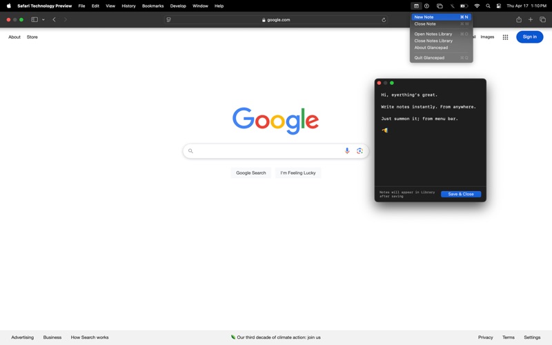 GlancePad screenshot