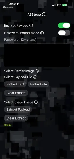 Screenshot von AEStego auf dem iPhone 1