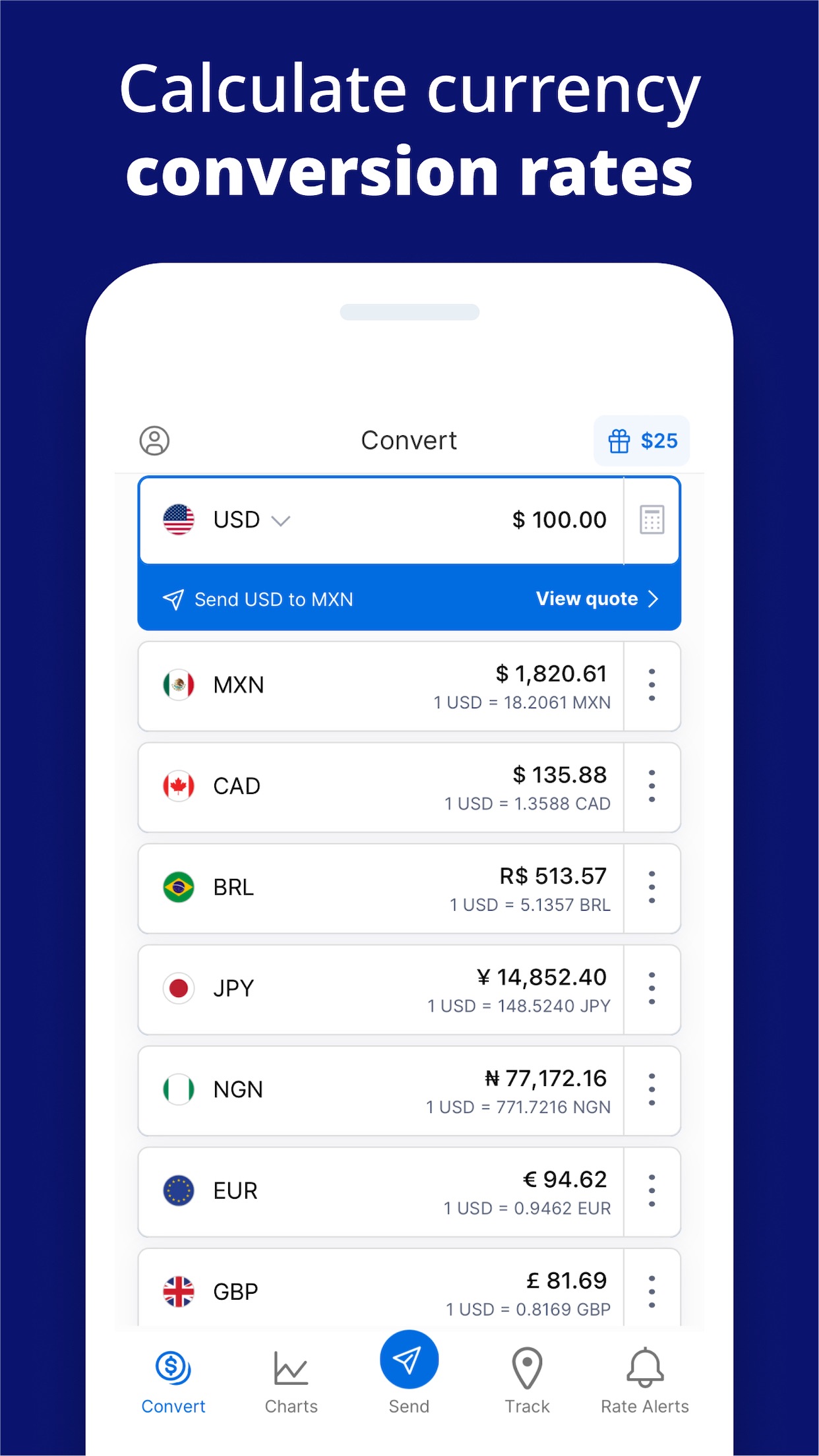 Screenshot do app Xe Send Money & Currency