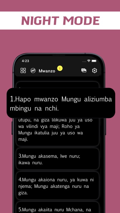 Biblia Takatifu in Swahili. Screenshot
