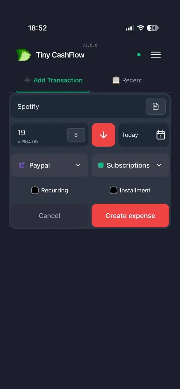 #1. TinyCashFlow (iOS) Podle: Ori Shlezinger
