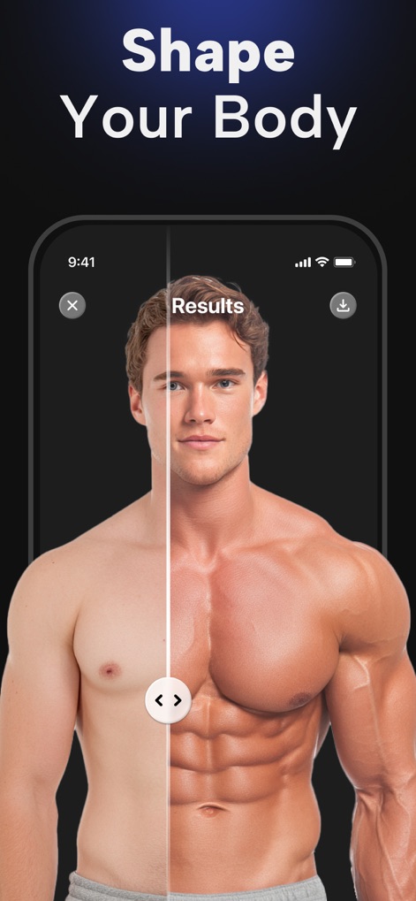 PhotoApp - AI Photo Enhancer - Dieses Tool ermöglicht eine beeindruckende körperliche Transformation, indem es die Muskeldefinition und die Silhouette optimiert.
