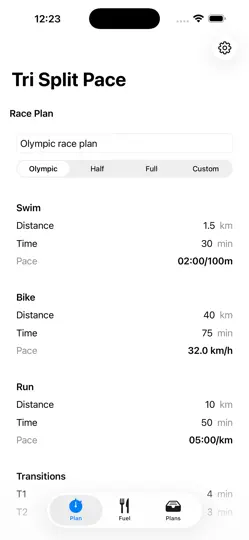 Screenshot von Triathlon Pace Rechner2026 auf dem iPhone 1