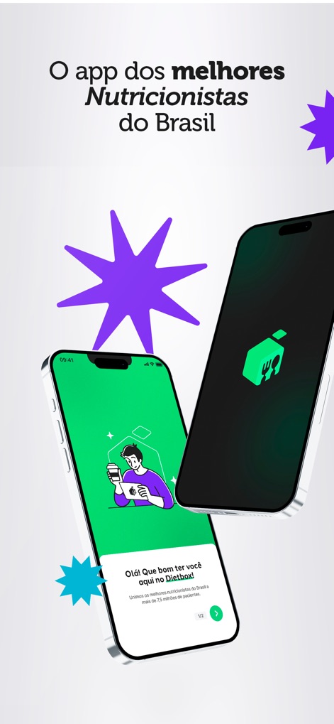 Dietbox - L'application accueille les nouveaux utilisateurs avec un message de bienvenue chaleureux, tandis que la marque Dietbox est clairement visible sur l'écran d'introduction.