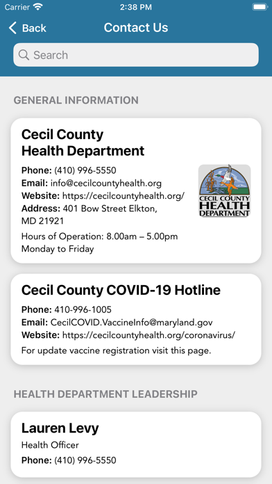 Cecil County Health Department Screenshot