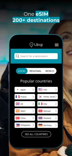 Ubigi: Travel eSIM mobile data screenshot 1