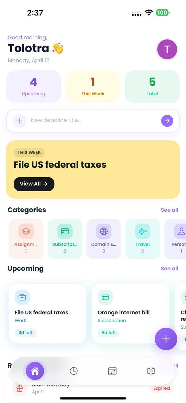 Screenshot #1 pour Simple Deadline Tracker