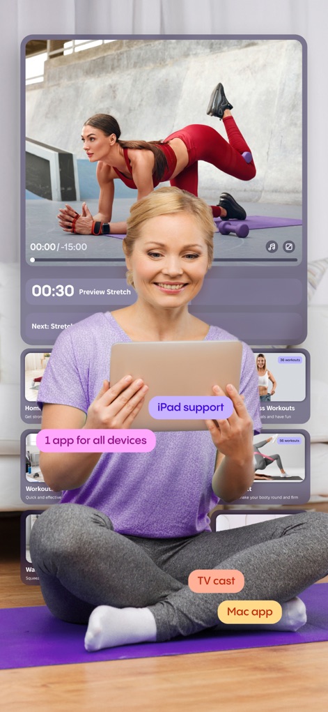 HARNA: Workout & Fitness - L'application HARNA assure une compatibilité multi-appareils, notamment via le support iPad, et intègre un lecteur vidéo immersif pour les séances d'entraînement.