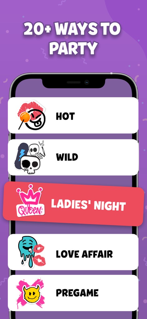 Party Roulette: Group Games - The app offers a wide selection of themed game modes, visible through the prominent list of categories and their vibrant, unique icons, ensuring a perfect fit for any party vibe.