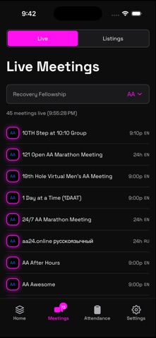 RecoverySky AA NA CMA Meetings iPhone screenshot