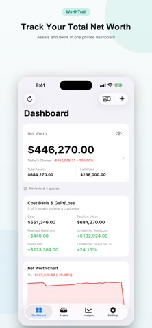 WorthTrail - Net Worth Tracker iPhone screenshot