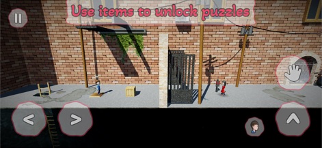 Pepelo - Adventure CO-OP Game - Examine how characters utilize a wooden crate and plank to interact with the environment and unlock access through a gate.