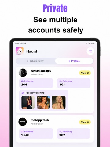 Haunt - Recent Follow Tracker iPad screenshot