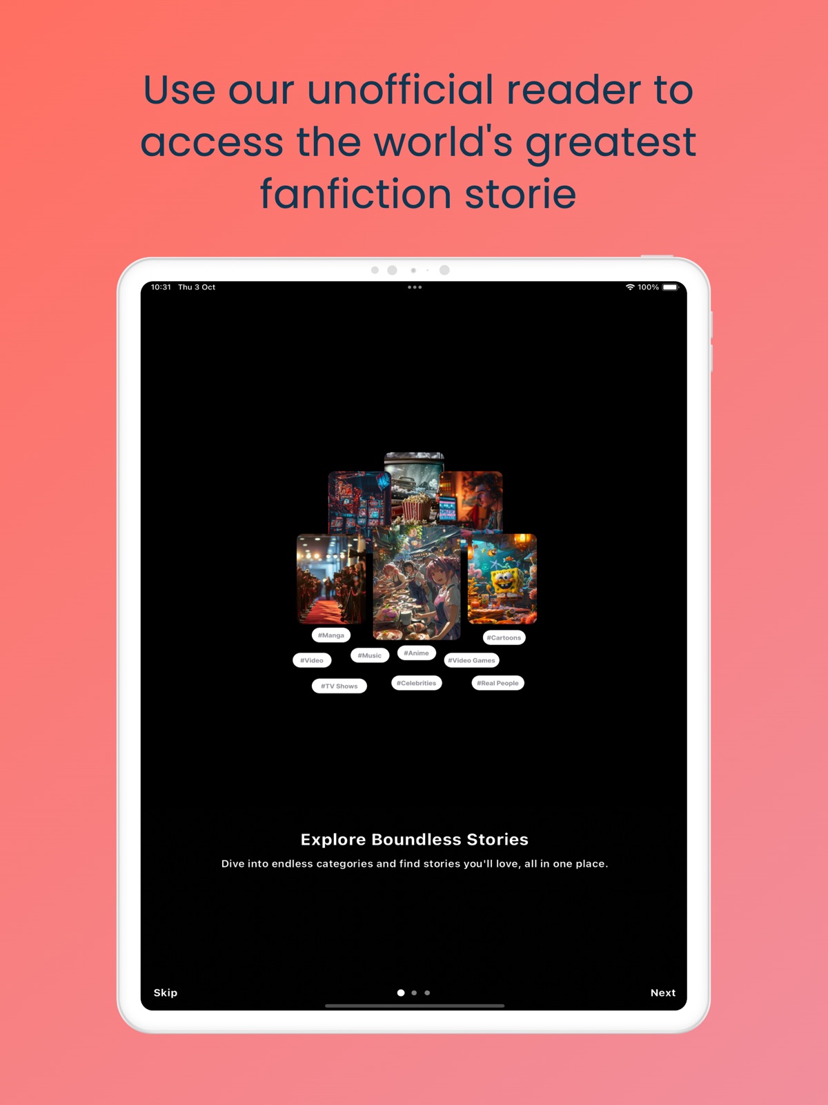 Fanfict Reader AO3 unofficial ipad screenshot 1