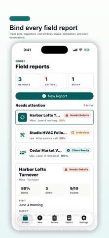 Field Report Binder のスクリーンショット