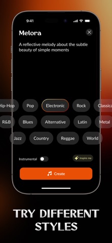 Melora: AI Music Generator iPhone screenshot