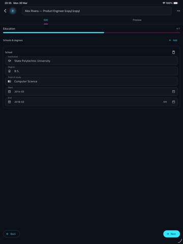 Neon CV Maker iPad screenshot