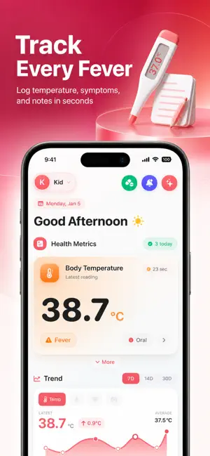 Body Temperature Fever Log iPhone screenshot 1