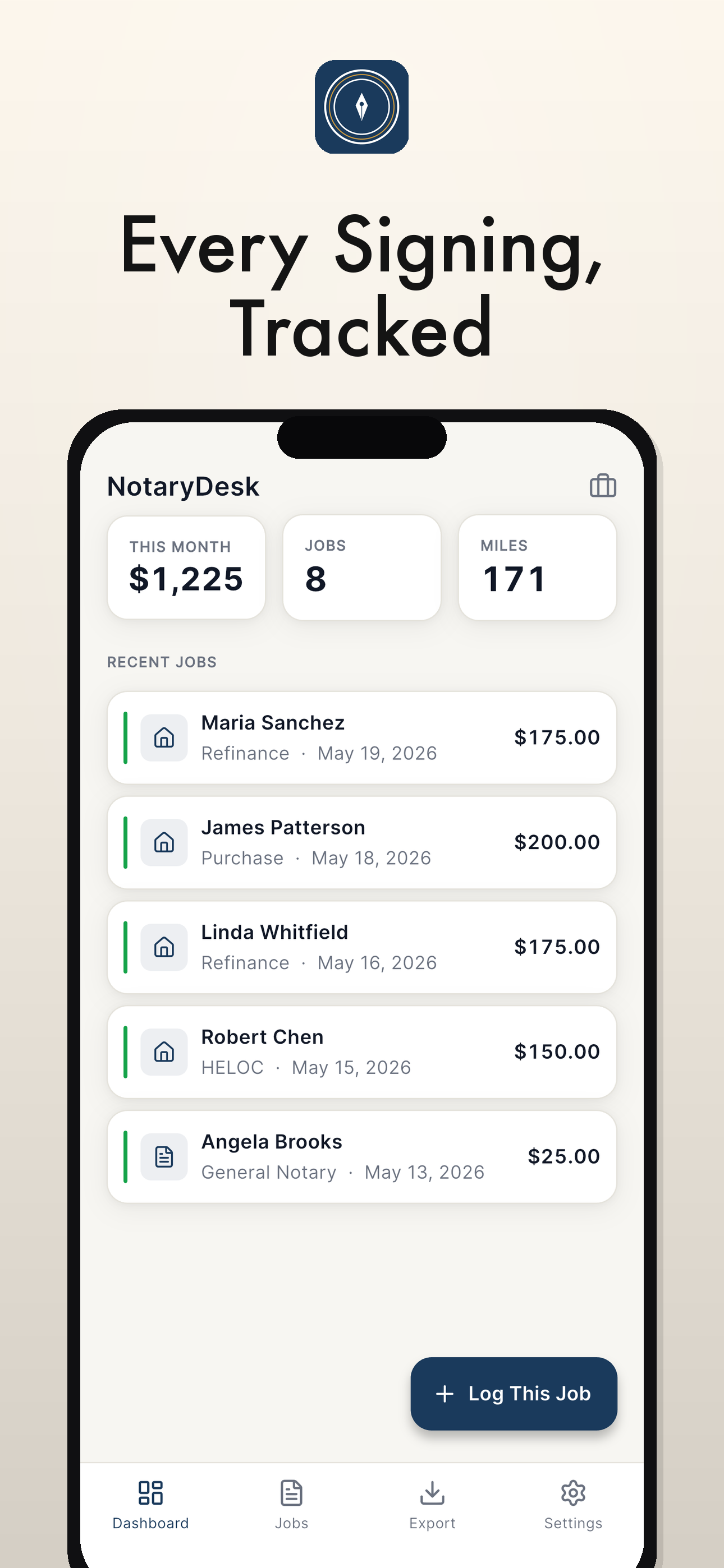 NotaryDesk: Job Log + CSV