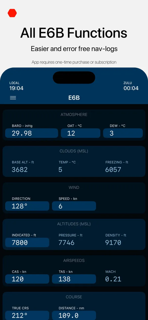 Screenshot #1 pour E6B Aviation Calculator - FLT9