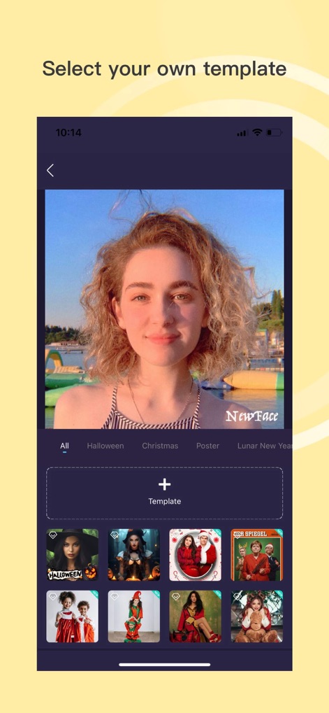 AI Face Swap - Face Editor - Dieses Tool bietet die Flexibilität, eigene Vorlagen hochzuladen oder aus thematischen Kategorien wie "Halloween" und "Christmas" zu wählen, um kreative Bearbeitungen zu ermöglichen.
