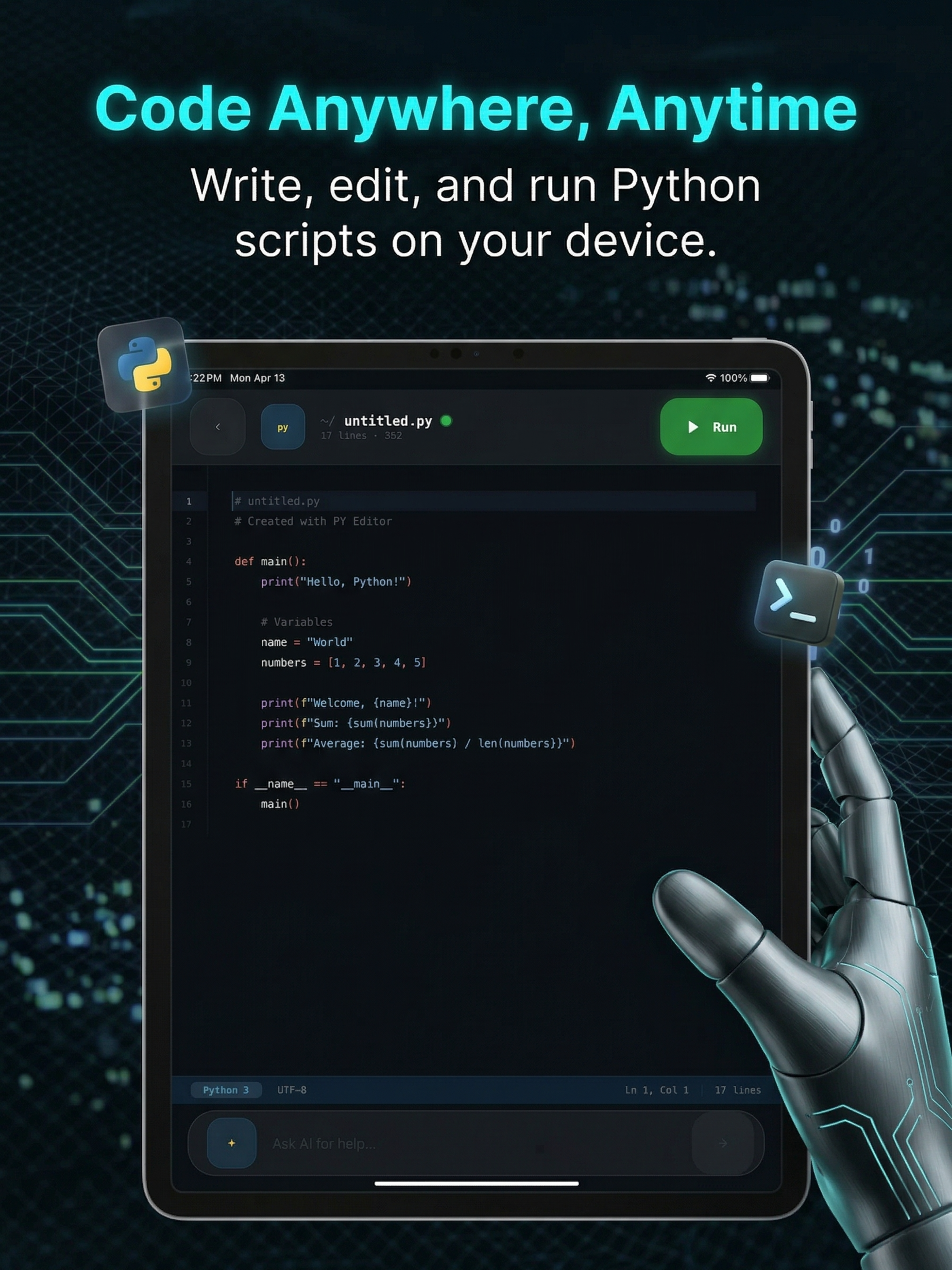 Python ⁺ Code Compiler IDE App