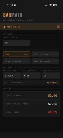 BarMath: Beverage Costing screenshot