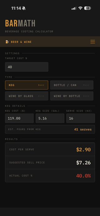 BarMath: Beverage Costing Screenshot 5 of 9