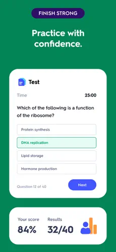 Quizlet’s publisher-supplied mobile practice-test preview, with promotional text.