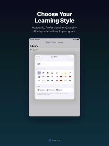 CardLLM: AI Vocabulary Quiz iPad screenshot
