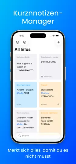 Screenshot von Infoplane: Kurznotizen-Manager auf dem iPhone 1