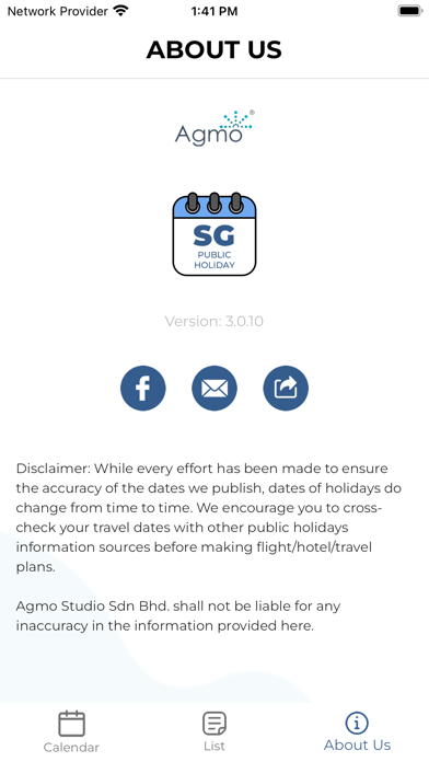 Singapore Public Holidays App Screenshot